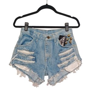 COAL N TERRY Upcycled Gold Studded Distressed Raw Hem Denim Jean Shorts X-Small